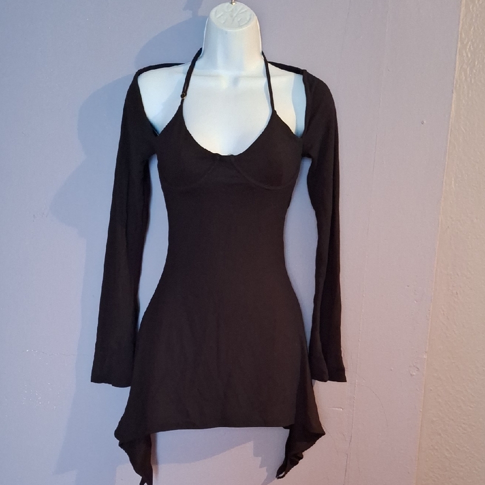 Oh Polly Black Long Sleeve Tunic Top